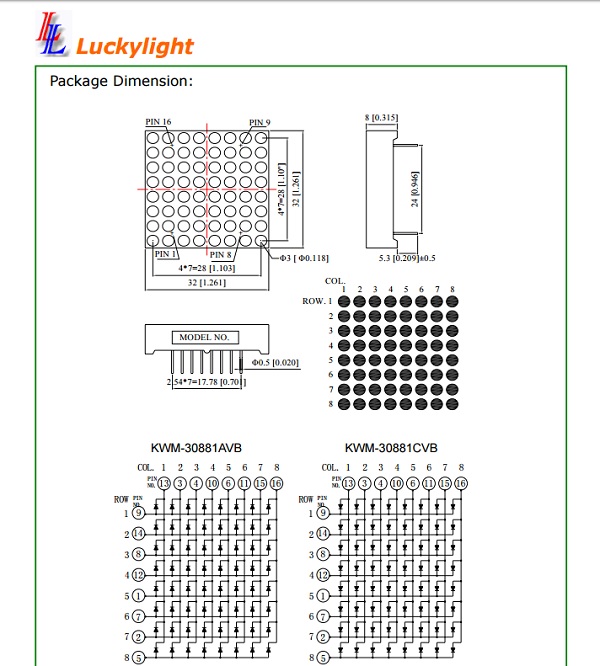 Luckylight KWM-30881CVB LED Matrix Datasheet Diagram