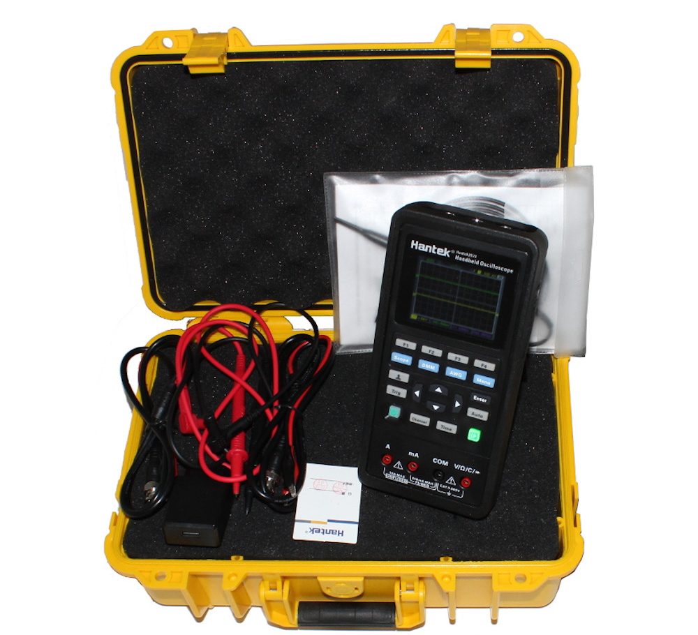The Hantek2D72 3-in-1 70 MHz Oscilloscope, Waveform Generator & Digital Multimeter with a Tactical Safety Case Our featured oscilloscope