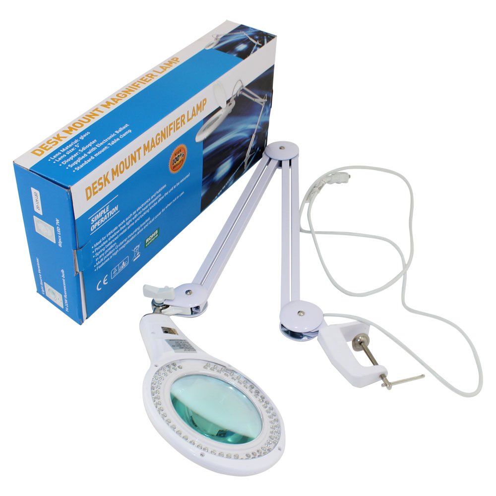 90 Led Clamp Mount Table Lamp With Glass Magnifier Lens