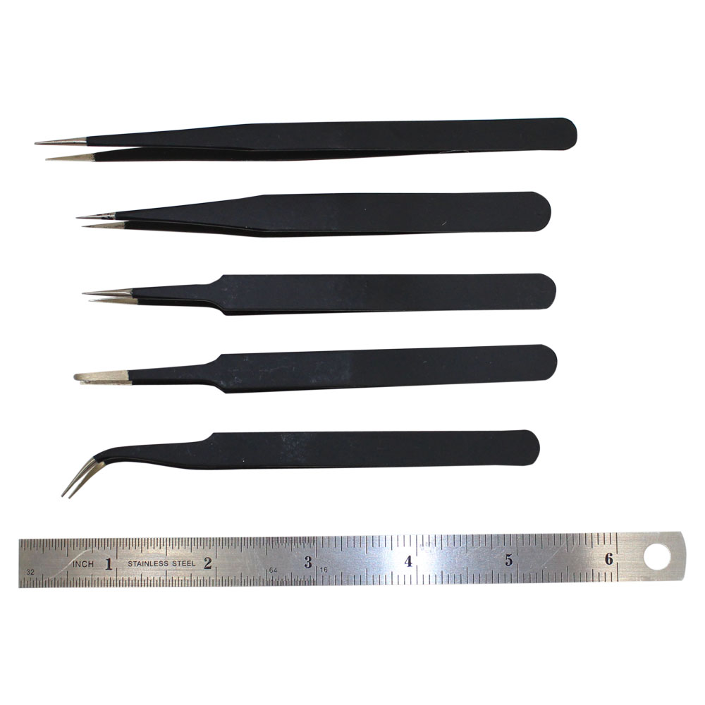 All-Purpose Tweezer Set, 5 Tweezers in A Vinyl Pouch, Pkg of 1 Set