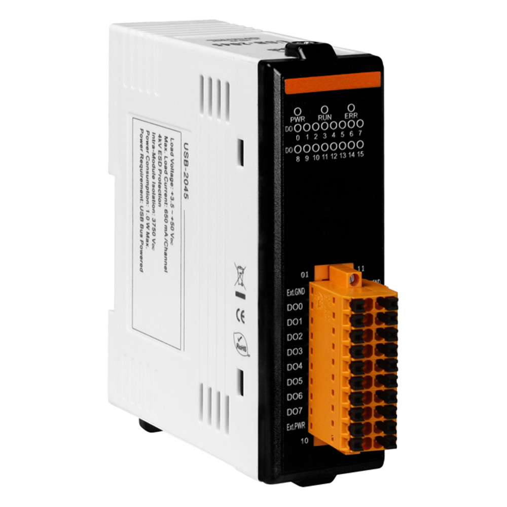 16 SOURCE-TYPE DIGITAL OUTPUT CHANNELS WITH OVERLOAD PROTECTION. POWER CONSUMPTION OF 1.00 W USB 2.0 FULL-SPEED.