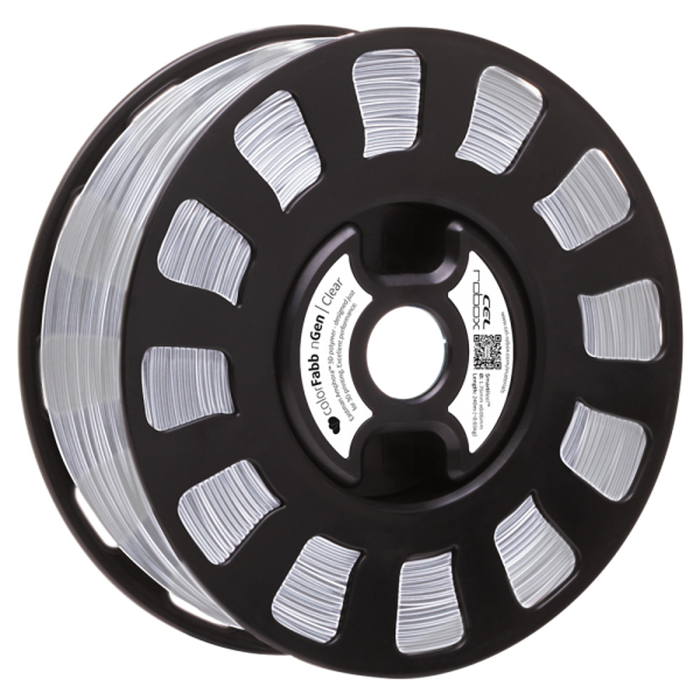COLORFABB NGEN FILAMENT IN CLEAR ON A ROBOX REEL.