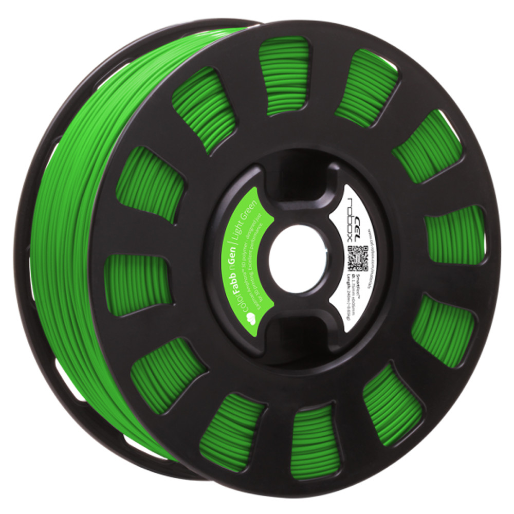 COLORFABB NGEN FILAMENT IN LIGHT GREEN ON A ROBOX REEL.