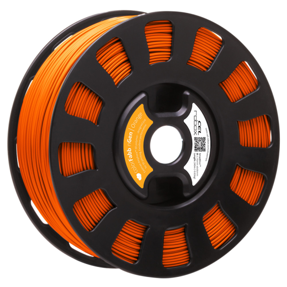 COLORFABB NGEN FILAMENT IN ORANGE ON A ROBOX REEL.