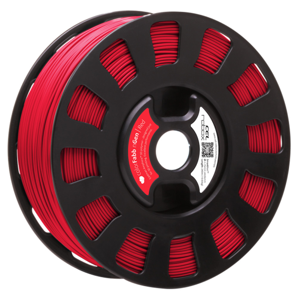 COLORFABB NGEN FILAMENT IN RED ON A ROBOX REEL.