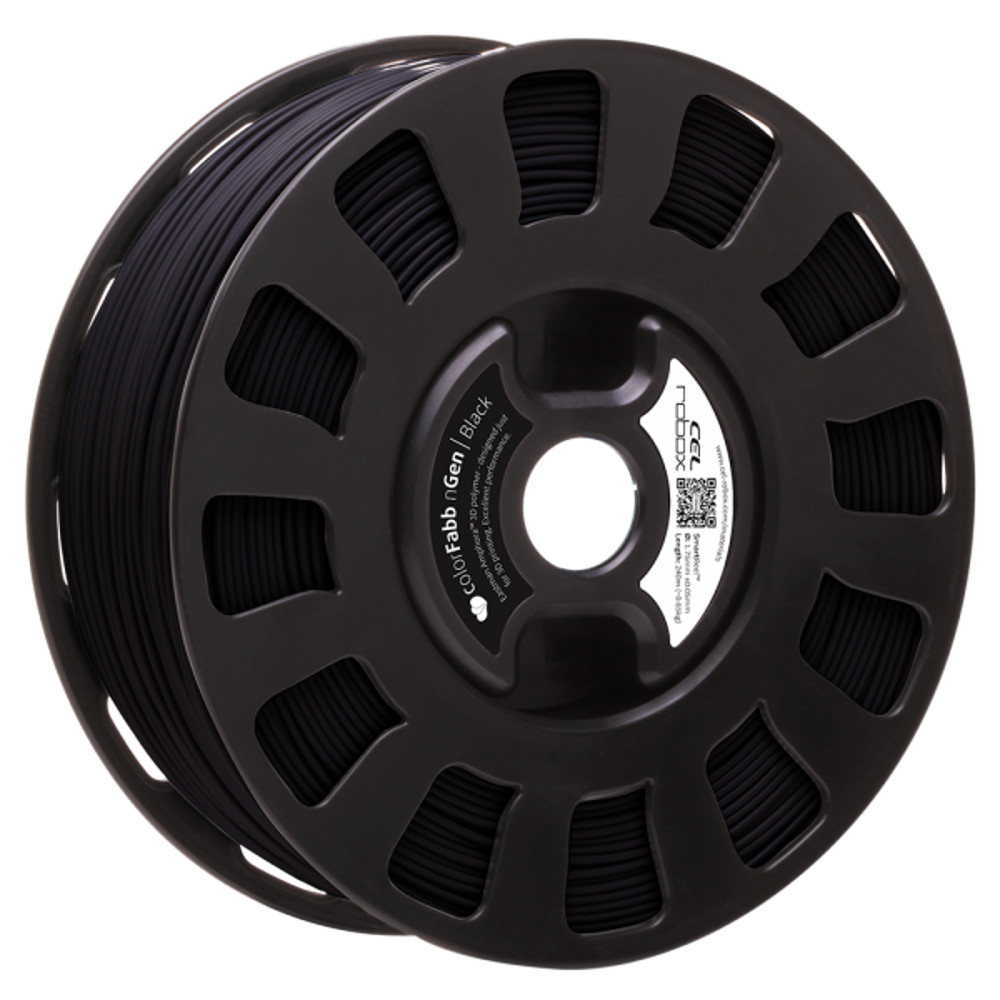 COLORFABB NGEN FILAMENT IN BLACK ON A ROBOX REEL.