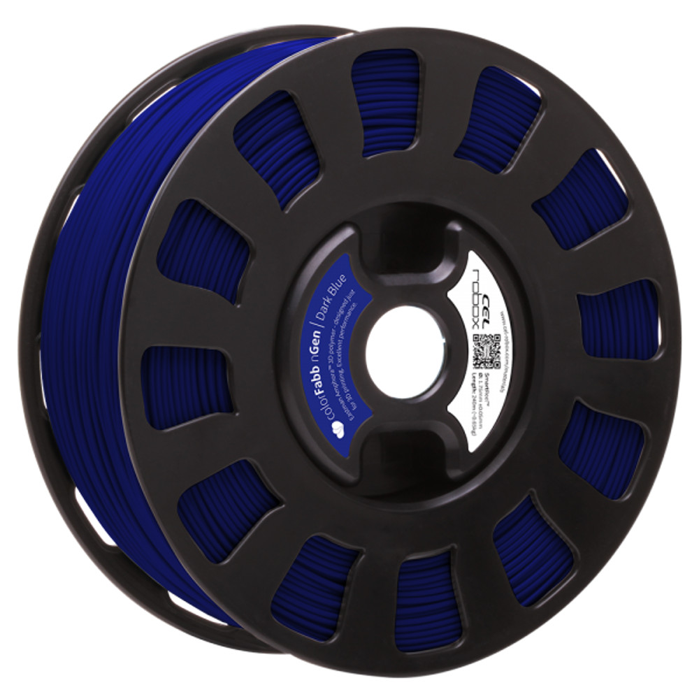 COLORFABB NGEN FILAMENT IN DARK BLUE ON A ROBOX REEL.