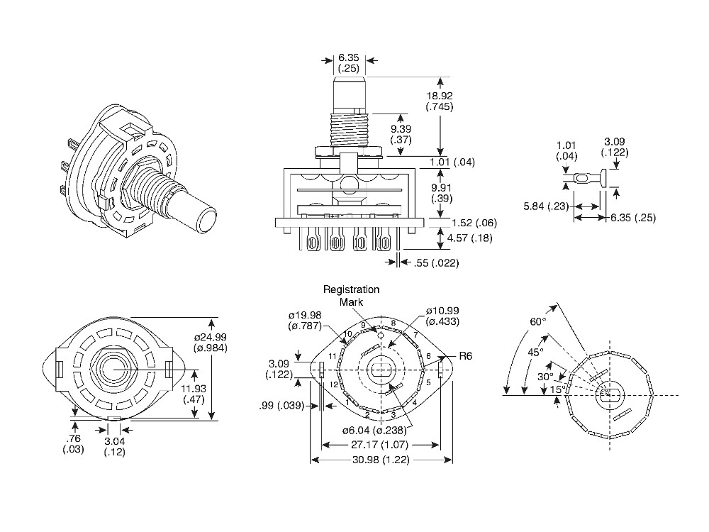 2 Pole 5 Position Rotary Switch