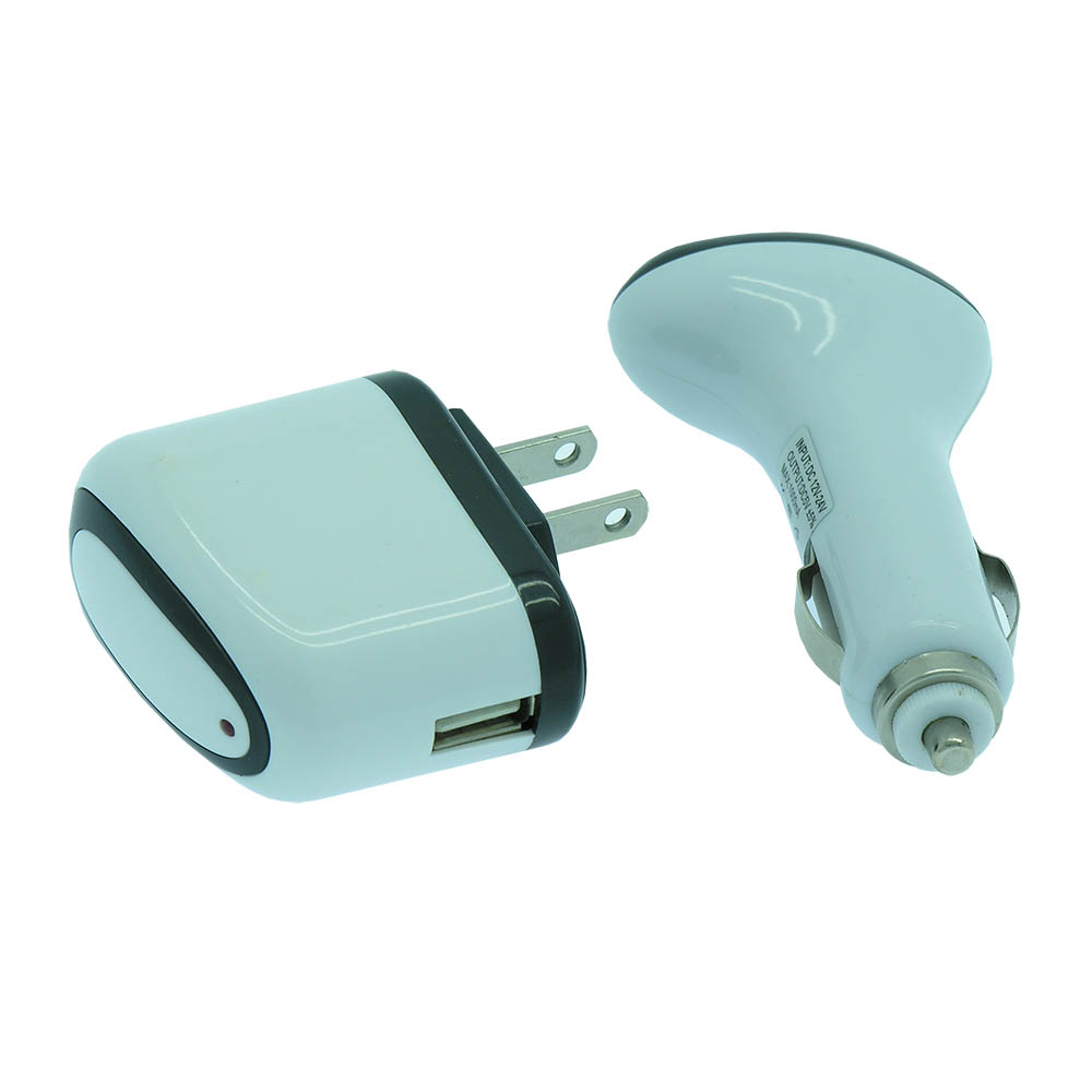 USB WALL/CAR CHARGER KIT WHITE, 5V 1.0A