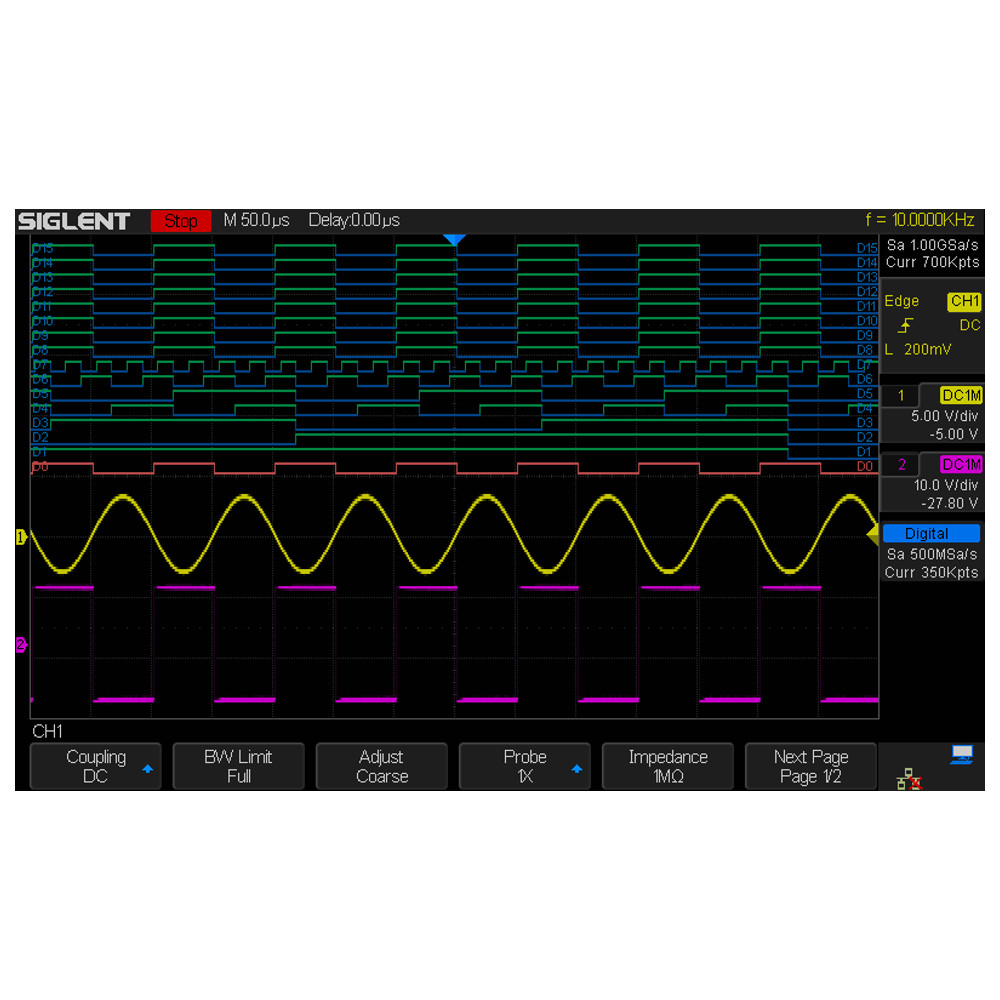MSO FUNCTION SOFTWARE FOR SDS1000X-E OSCILLOSCOPE, 16-CHANNEL, 500 MSA/S, 14 MPTS