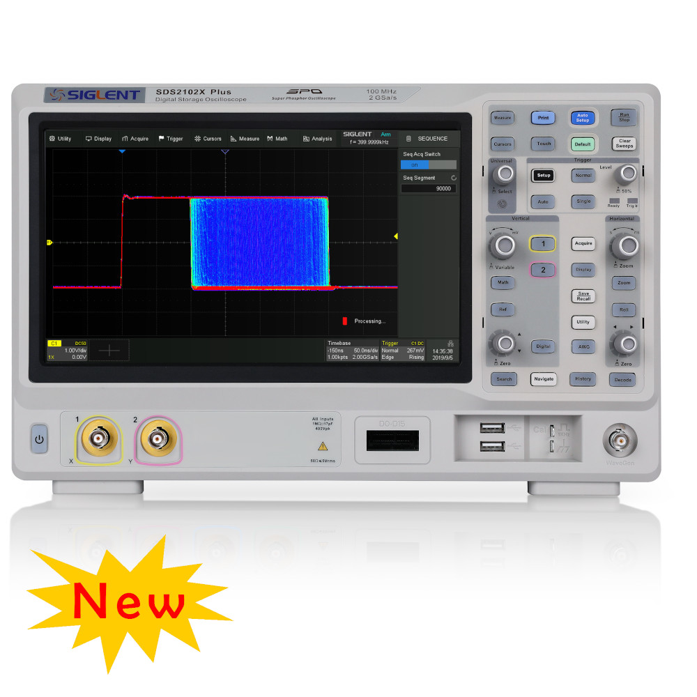 100MHZ, 2 CHANNELS, 2GSA/S DIGITAL STORAGE OSCILLOSCOPE. 200M MEMORY, TOUCH SCREEN, BUILT-IN 50 MHZ AWG