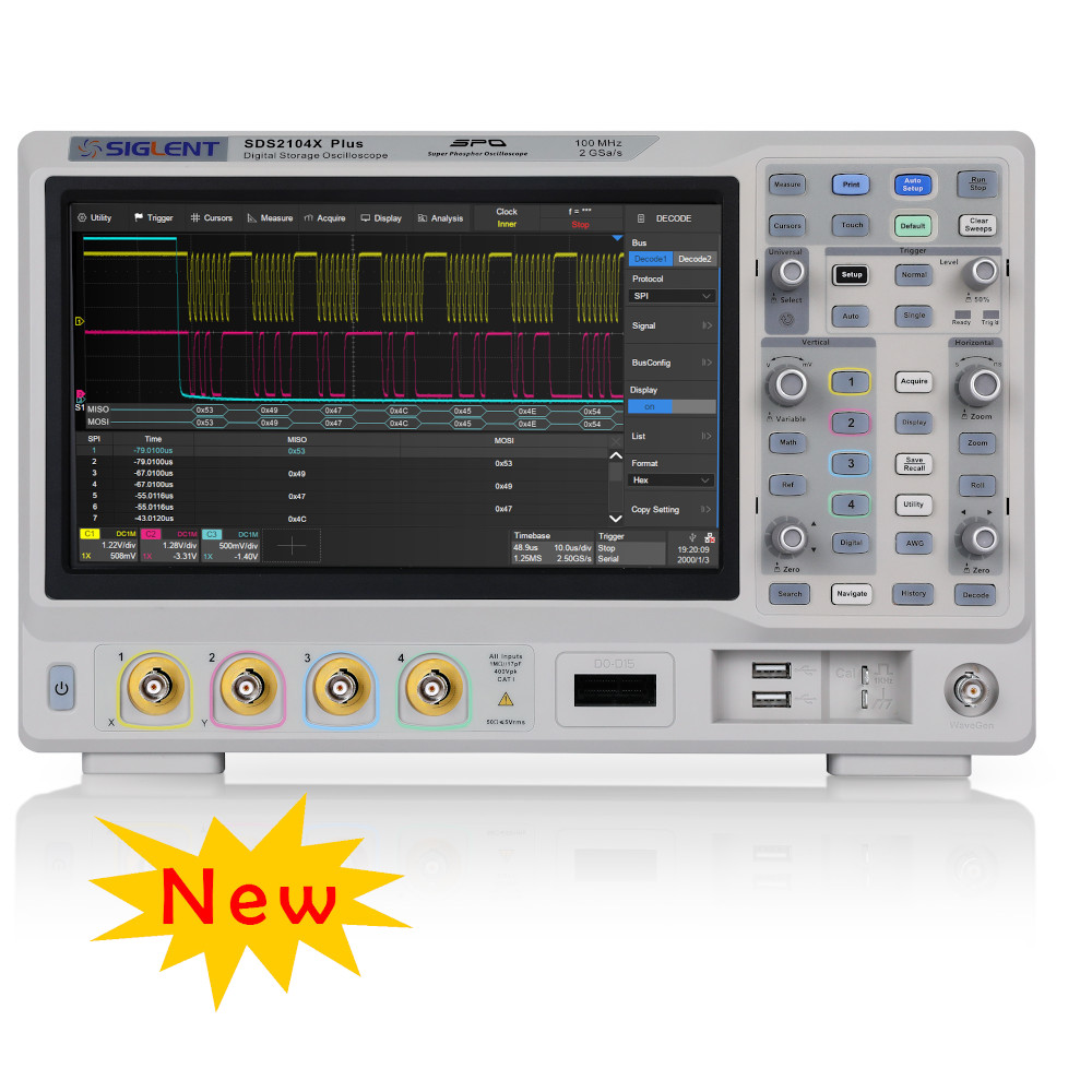 100MHZ, 4 CHANNELS, 2GSA/S. DIGITAL STORAGE OSCILLOSCOPE. 200M MEMORY, TOUCH SCREEN, BUILT-IN 50 MHZ AWG