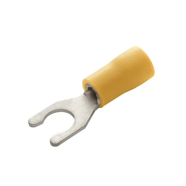 LOCKING SPADE TERMINAL, 12-10AWG, #10 STUD SIZE, YELLOW, INSULATED PVC, BRAZED SEAM, 10PK