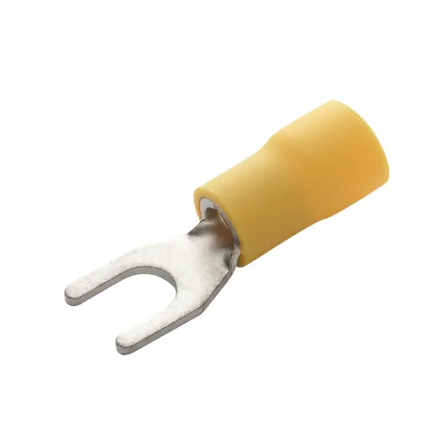 SPADE TERMINAL, 12-10AWG, #10 STUD SIZE, YELLOW, INSULATED PVC, BRAZED SEAM, 10PK