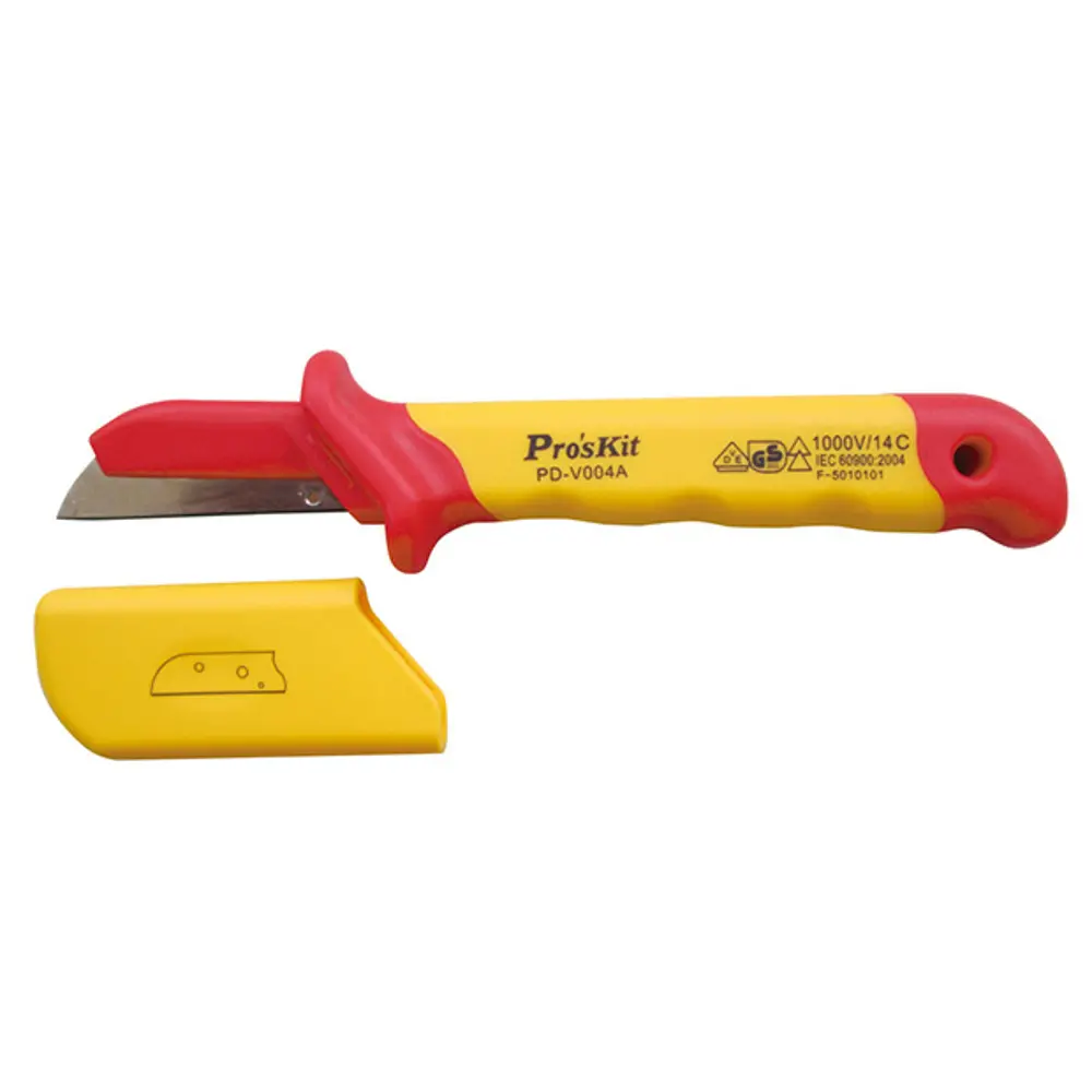 VDE 1000V INSULATED STRAIGHT BLADE CABLE KNIFE WITH PROTECTIVE CAP - BLADE LENGTH 2" - OAL 7.25"