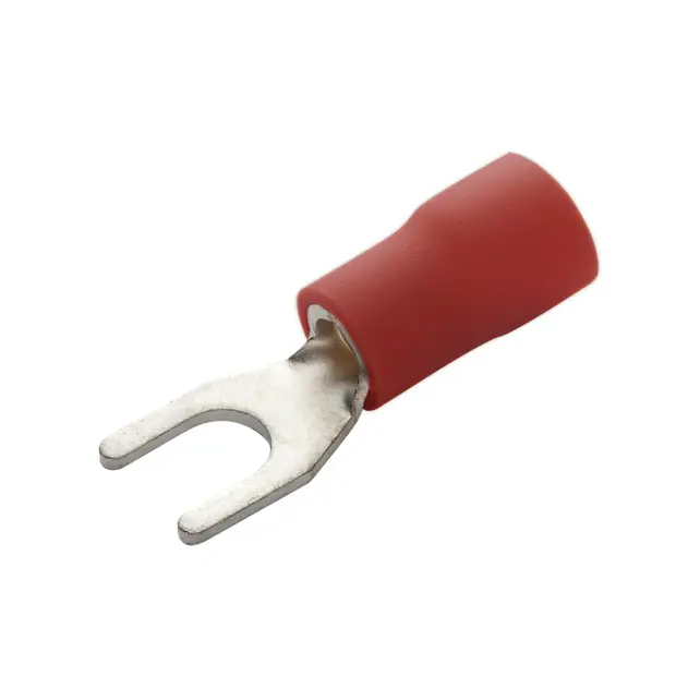 SPADE TERMINAL, 22-16AWG, #6 STUD SIZE, RED, INSULATED PVC, BRAZED SEAM, 10PK