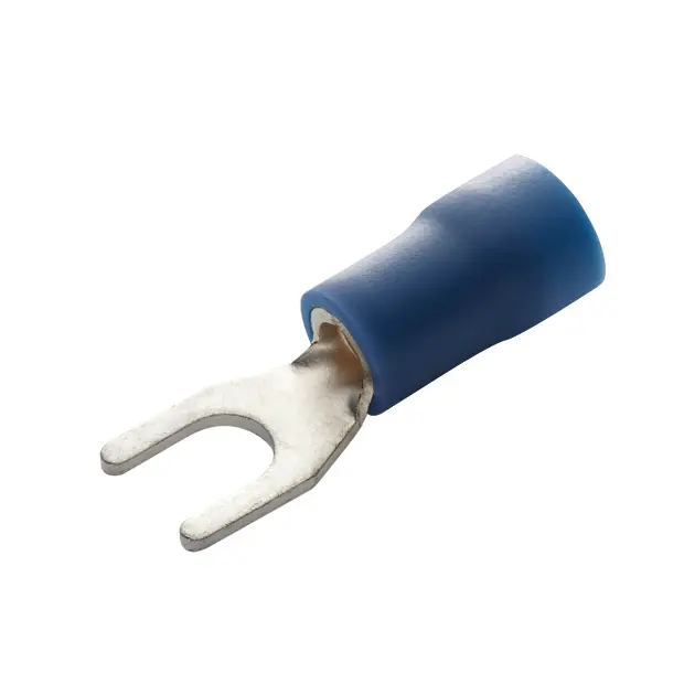 SPADE TERMINAL, 16-14AWG, 1/4" STUD SIZE, BLUE, INSULATED PVC, BRAZED SEAM, 10PK