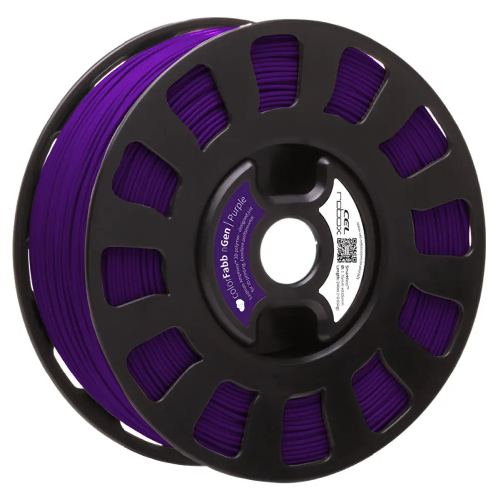 COLORFABB NGEN FILAMENT IN PURPLE ON A ROBOX REEL.