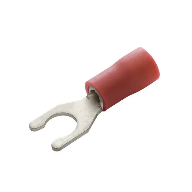 LOCKING SPADE TERMINAL, 22-16AWG, #10 STUD SIZE, RED, INSULATED PVC, BRAZED SEAM, 10PK