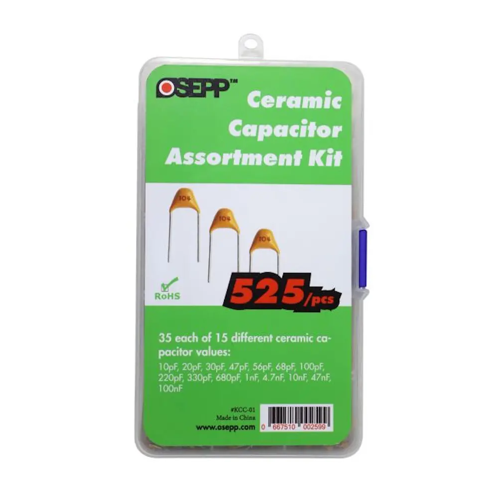 CERAMIC CAPACITOR ASSORTMENT KIT, 35 X 15 DIFFERENT VALUES (525 TOTAL)