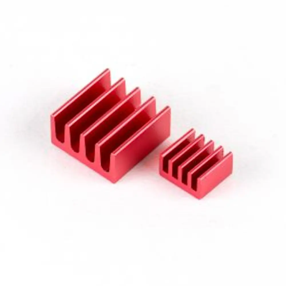 ALUMINUM HEAT SINK FOR RASPBERRY PI - LOW PROFILE (2 PIECES) -  1) 9MM X 9MM X 5MM      2) 14MM X 14MM X 7MM