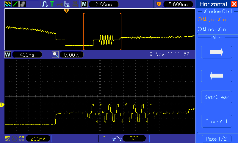 Another example of the "ZOOM" feature showing the color burst signal on the backporch of the Horizontal sync pulse.